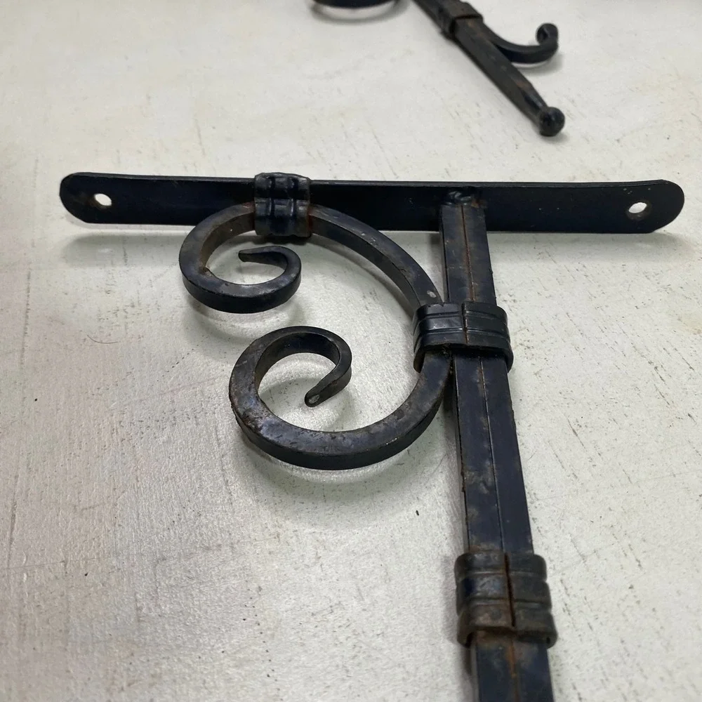 Vintage Wrought Iron Scroll Hanging Plant Brackets Black Set of 4 9 Inch Depth